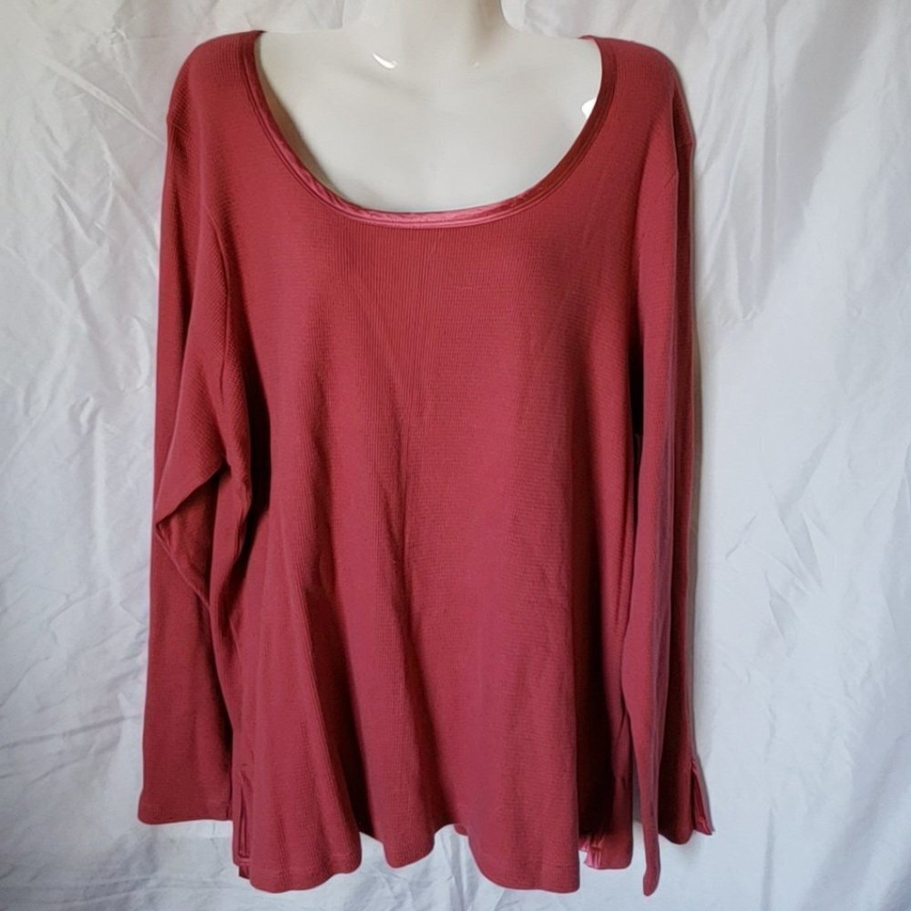 Ladies JL STUDIO Long Sleeve Ribbed Tunic w/Satin Trim in Salmon Pink - 2X